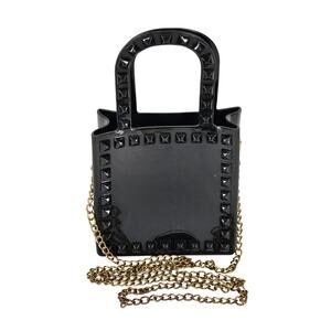 UNIQUE WOMEN'S BLACK JELLY STUDDED TOP HANDLE CROSSBODY MINI BAG PURSE – 5"x5"